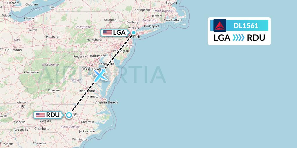 DL1561 Delta Air Lines Flight Map: New York to Raleigh-Durham