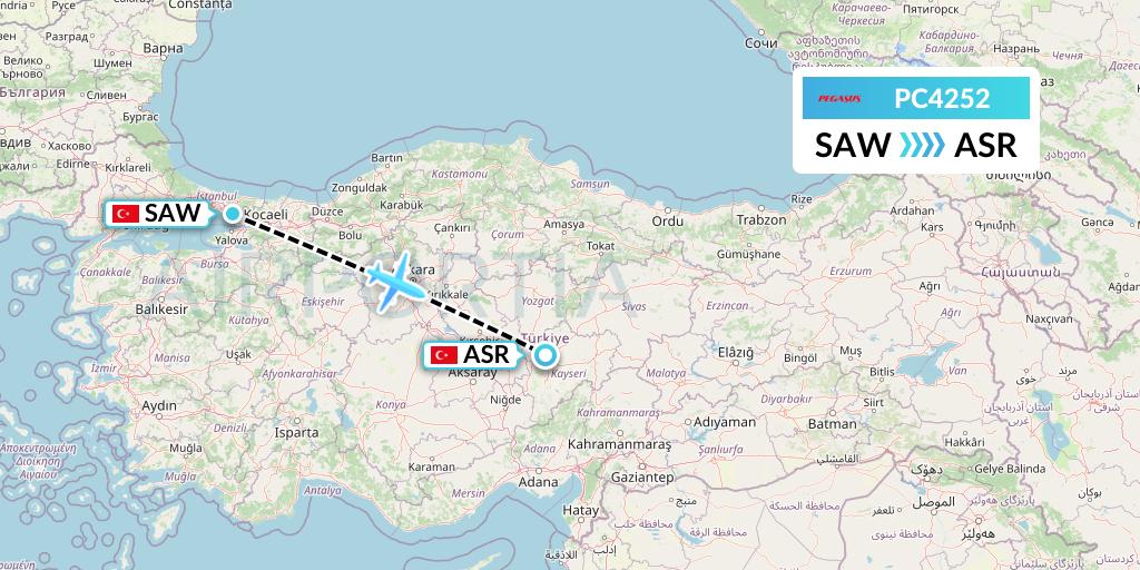 PC4252 Pegasus Airlines Flight Map: Istanbul to Kayseri
