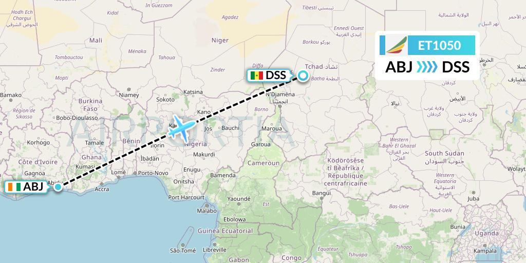ET1050 Ethiopian Airlines Flight Map: Abidjan to Dakar