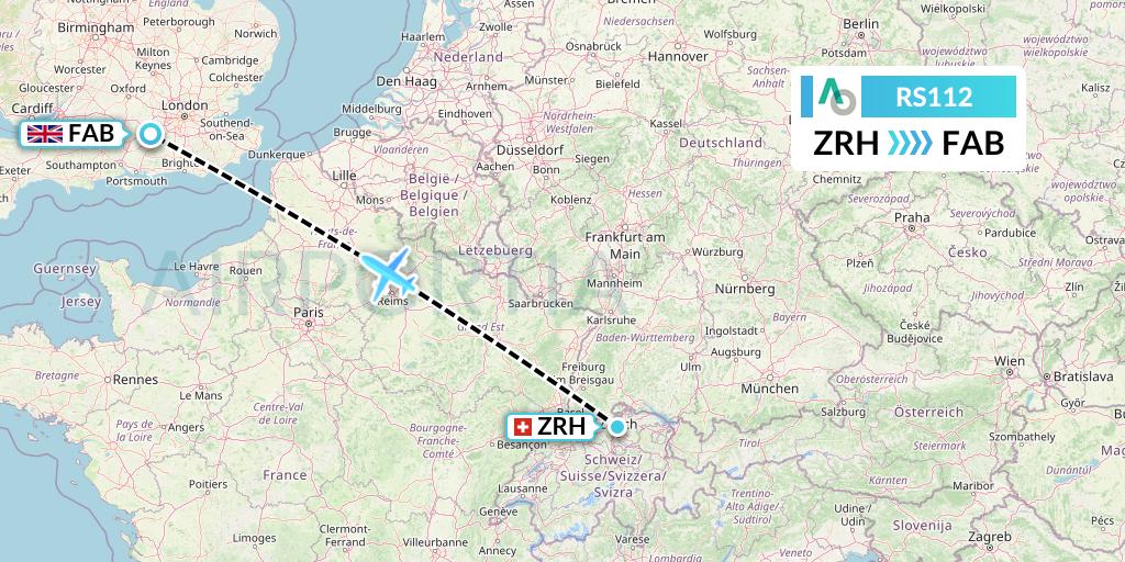 RS112 Air Seoul Flight Map: Zurich to Farnborough