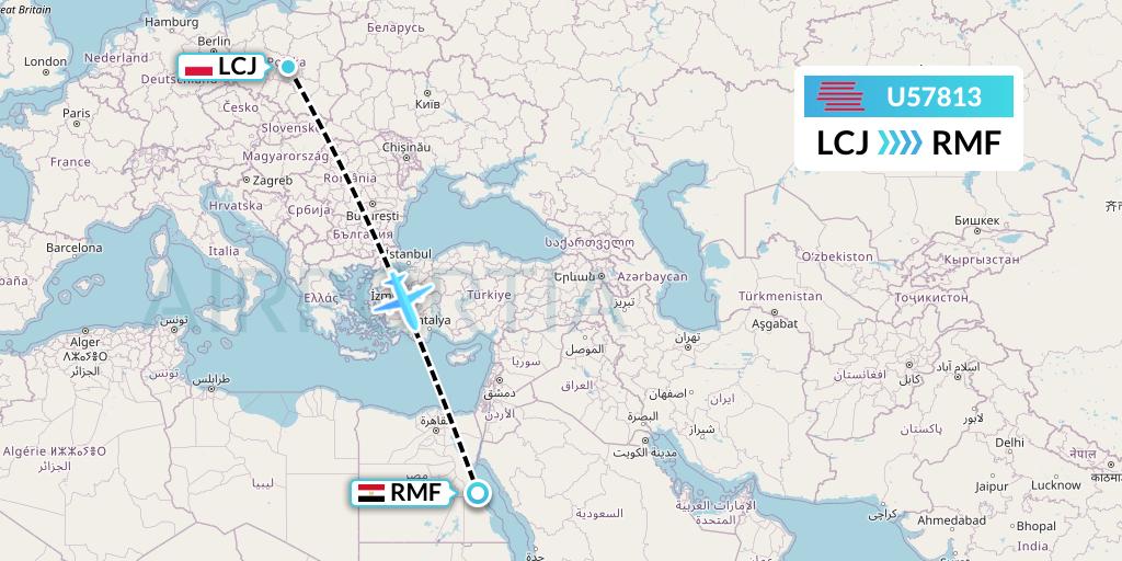 U57813 Karinou Airlines Flight Map: Lodz to Marsa Alam