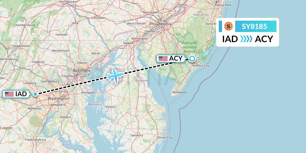 SY8185 Sun Country Airlines Flight Map: Washington to Atlantic City
