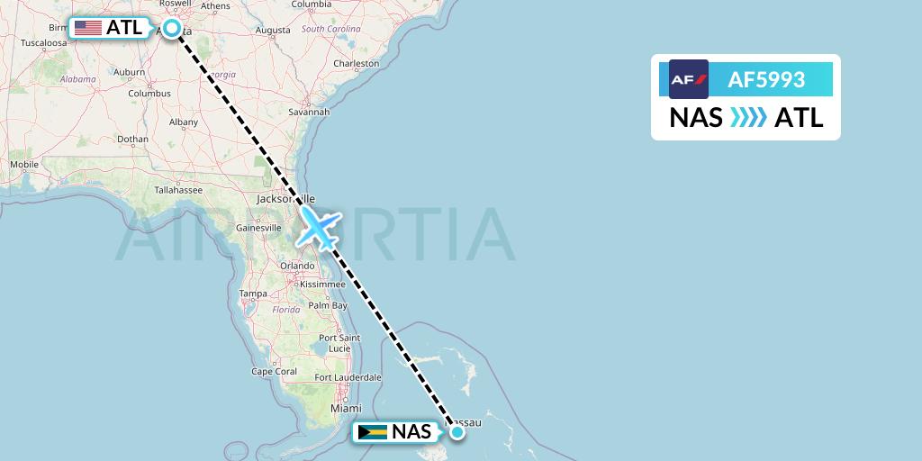 AF5993 Air France Flight Map: Nassau to Atlanta