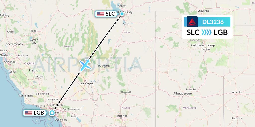 DL3236 Delta Air Lines Flight Map: Salt Lake City to Long Beach