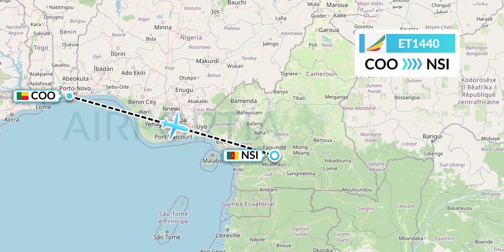 ET1440 Ethiopian Airlines Flight Map: Cotonou to Yaounde