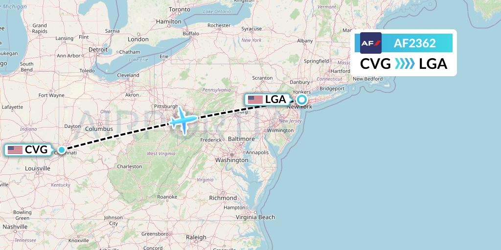 AF2362 Air France Flight Map: Cincinnati to New York