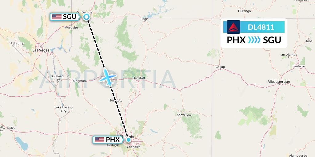 DL4811 Delta Air Lines Flight Map: Phoenix to St. George