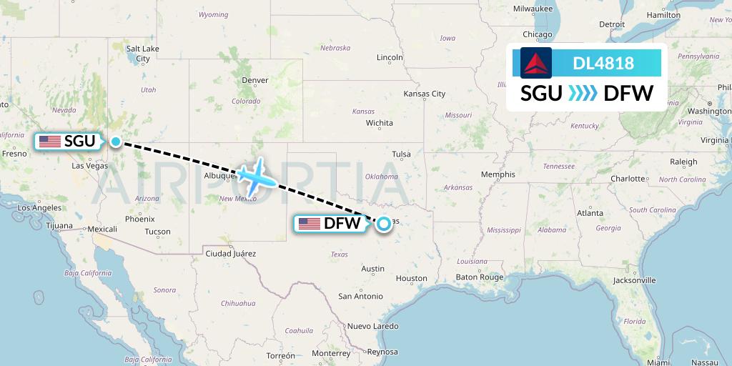 DL4818 Delta Air Lines Flight Map: St. George to Dallas