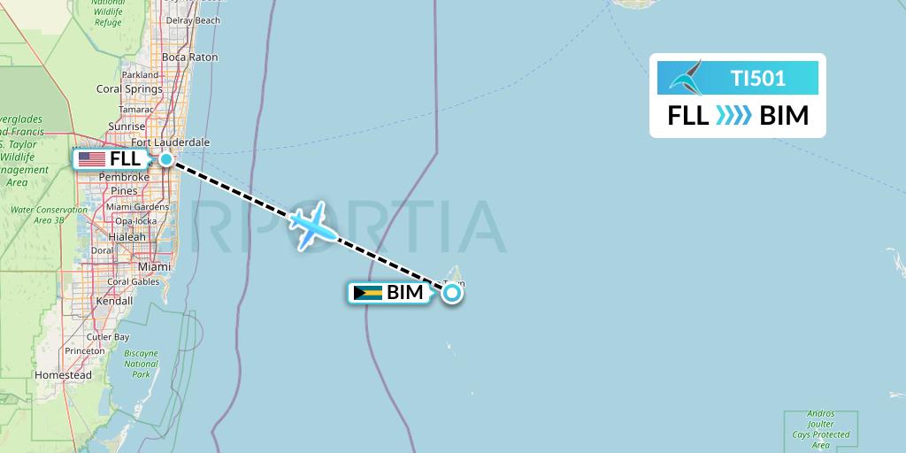 TI501 Tailwind Airlines Flight Map: Fort Lauderdale to South Bimini