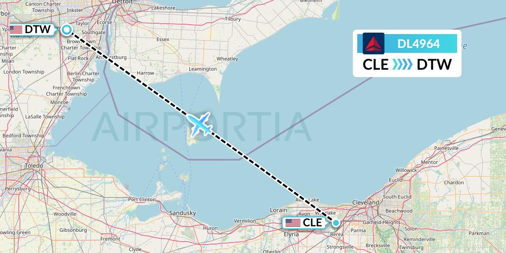 DL4964 Delta Air Lines Flight Map: Cleveland to Detroit
