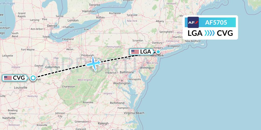 AF5705 Air France Flight Map: New York to Cincinnati