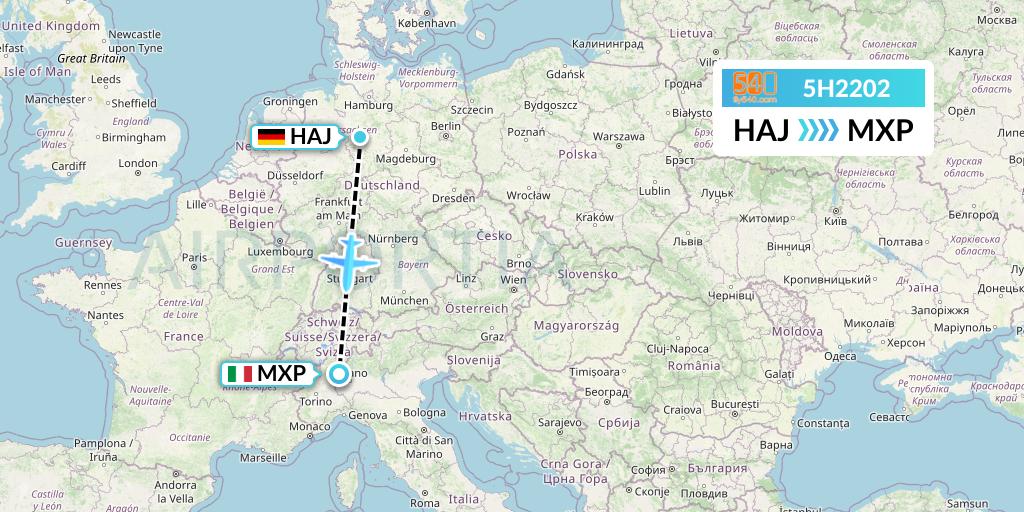 5H2202 Fly540 Flight Map: Hannover to Milan