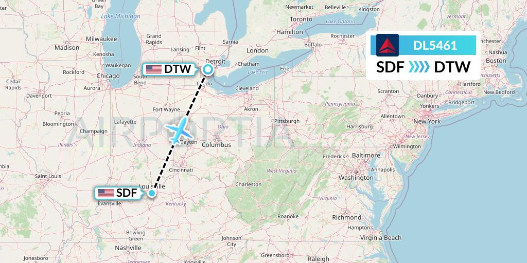 DL5461 Delta Air Lines Flight Map: Louisville to Detroit