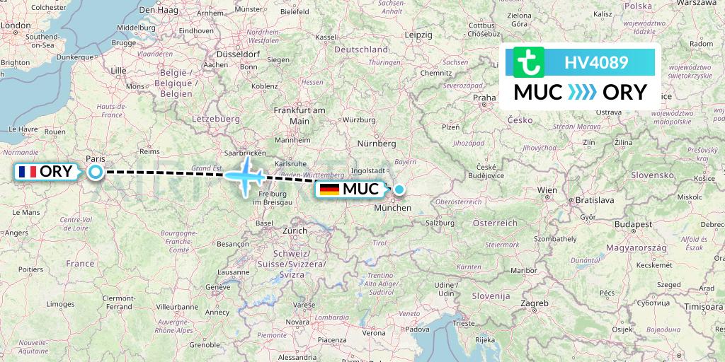 HV4089 Transavia Flight Map: Munich to Paris