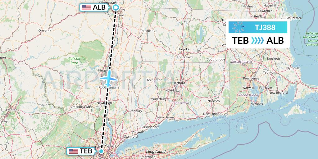 TJ388 Tradewind Aviation Flight Map: Teterboro to Albany