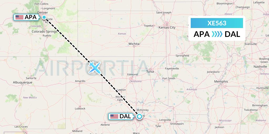 XE563 Jsx Flight Map: Denver to Dallas