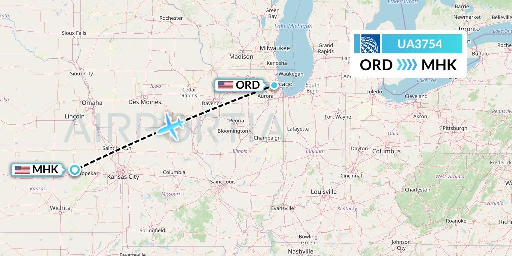 UA3754 United Airlines Flight Map: Chicago to Manhattan