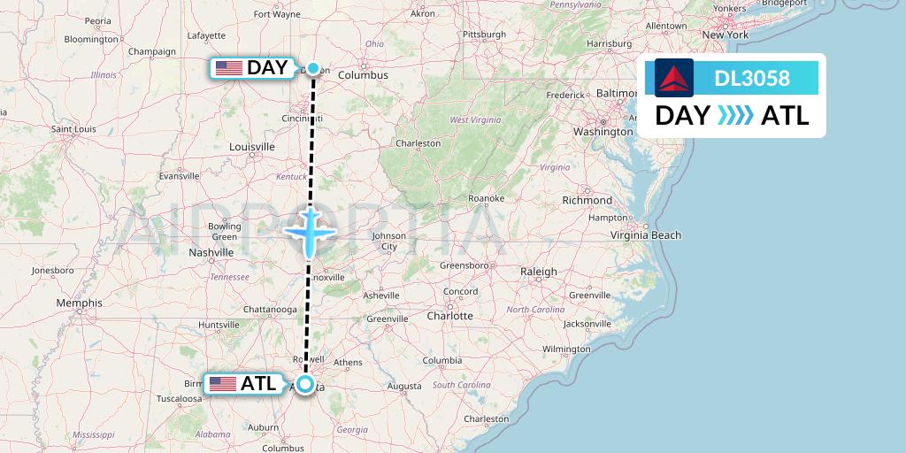 DL3058 Delta Air Lines Flight Map: Dayton to Atlanta