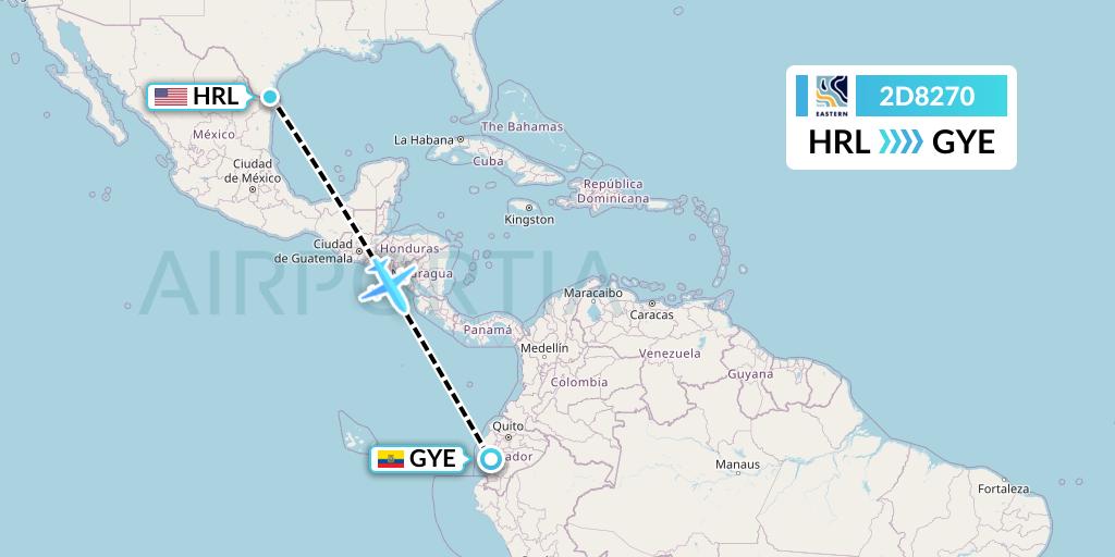 2D8270 Dynamic Airways Flight Map: Harlingen to Guayaquil