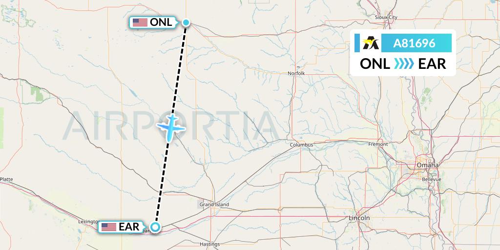 A81696 Aerolink Uganda Flight Map: Oneill to Kearney
