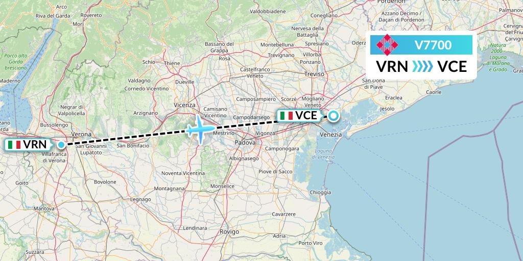 V7700 Volotea Flight Map: Verona to Venice