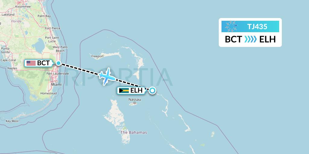 TJ435 Tradewind Aviation Flight Map: Boca Raton to North Eleuthera