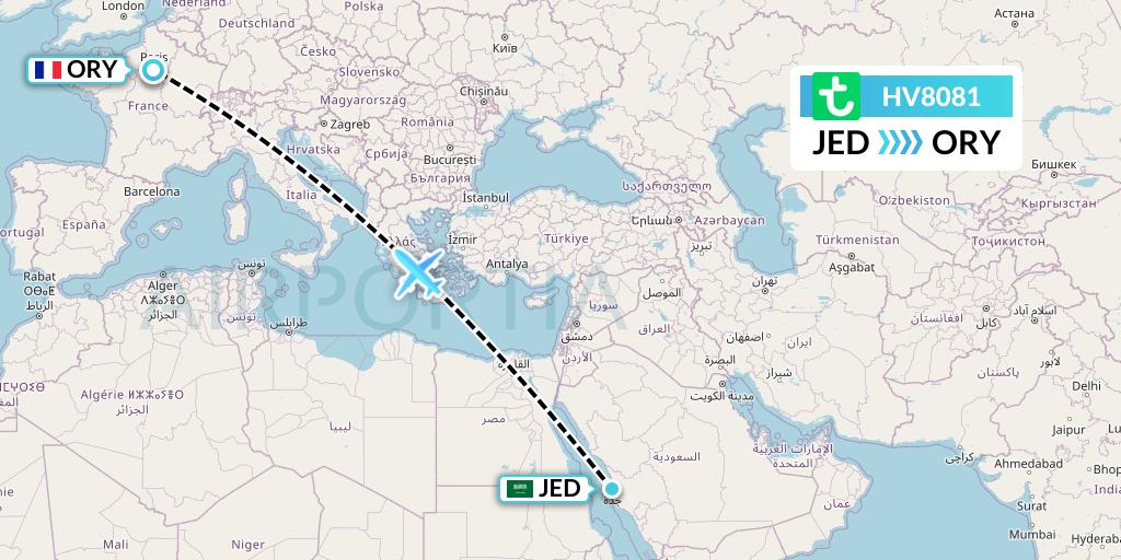 HV8081 Transavia Flight Map: Jeddah to Paris