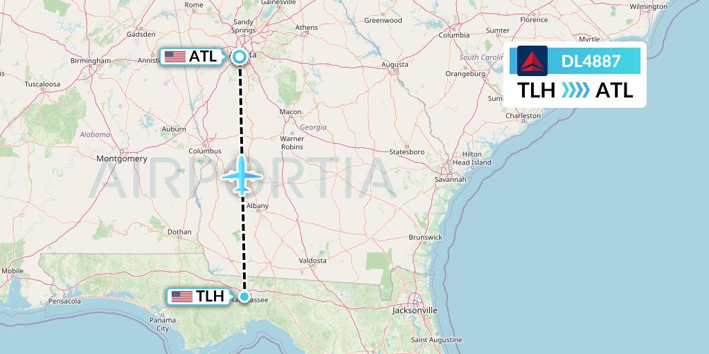 DL4887 Delta Air Lines Flight Map: Tallahassee to Atlanta