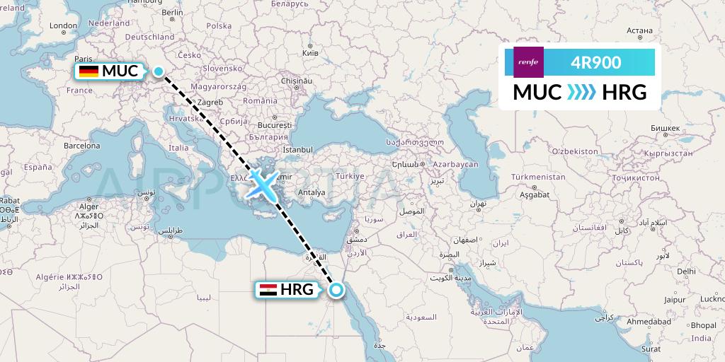 4R900 Northern Thurderbird Air Flight Map: Munich to Hurghada