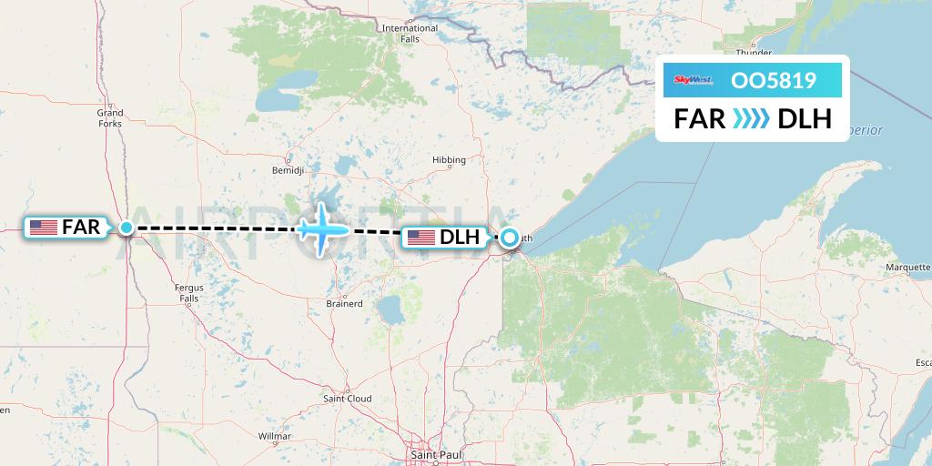 OO5819 SkyWest Airlines Flight Map: Fargo to Duluth