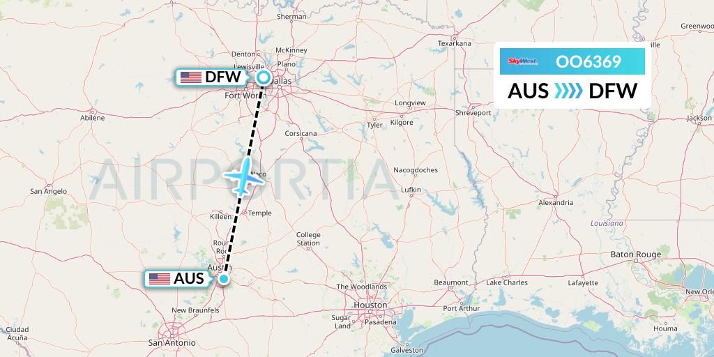 OO6369 SkyWest Airlines Flight Map: Austin to Dallas