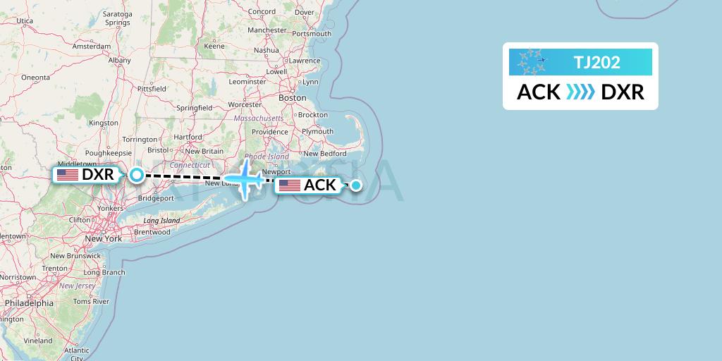 TJ202 Tradewind Aviation Flight Map: Nantucket to Danbury