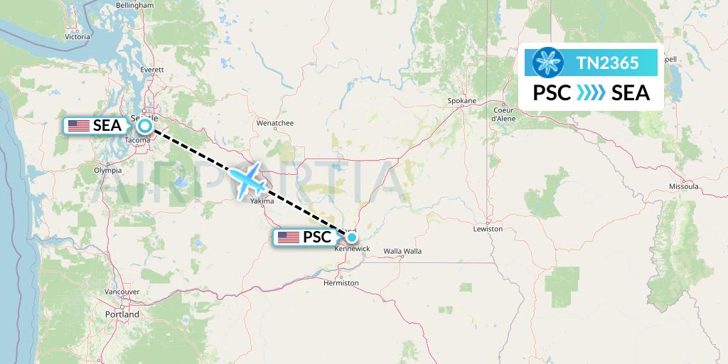 TN2365 Air Tahiti Nui Flight Map: Pasco to Seattle