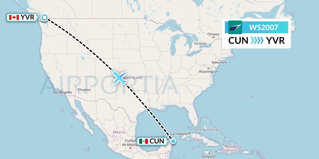 WS2007 WestJet Flight Map: Cancun to Vancouver