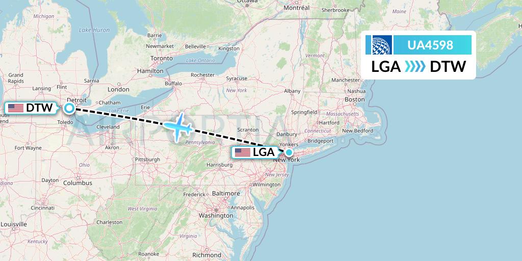 UA4598 United Airlines Flight Map: New York to Detroit