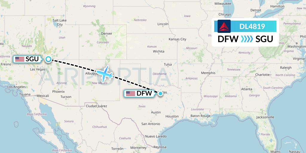 DL4819 Delta Air Lines Flight Map: Dallas to St. George
