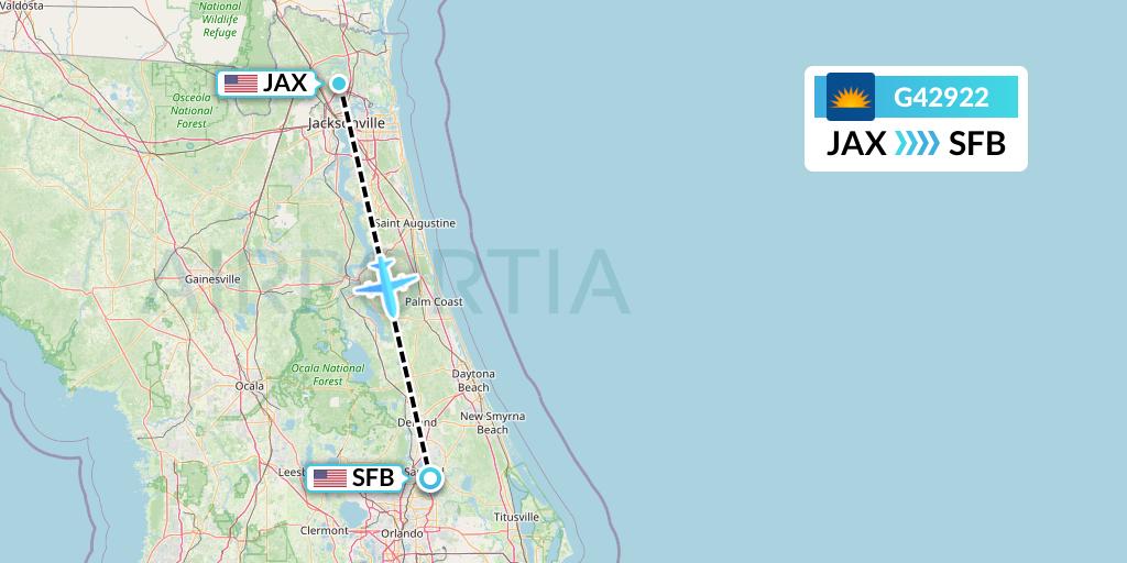 G42922 Allegiant Air Flight Map: Jacksonville to Orlando