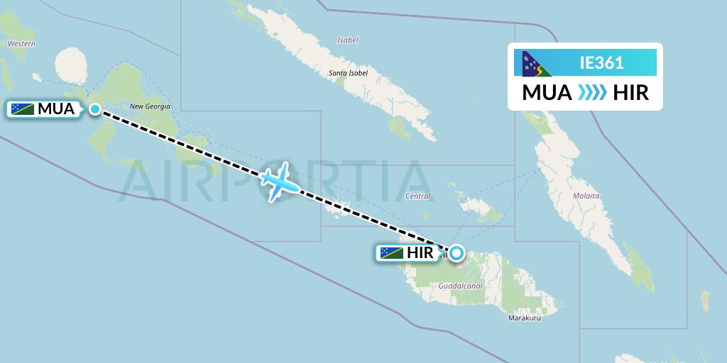 IE361 Solomon Airlines Flight Map: Solomon Islands to Honiara