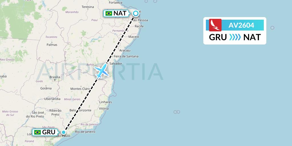 AV2604 Avianca Flight Map: Sao Paulo to Natal