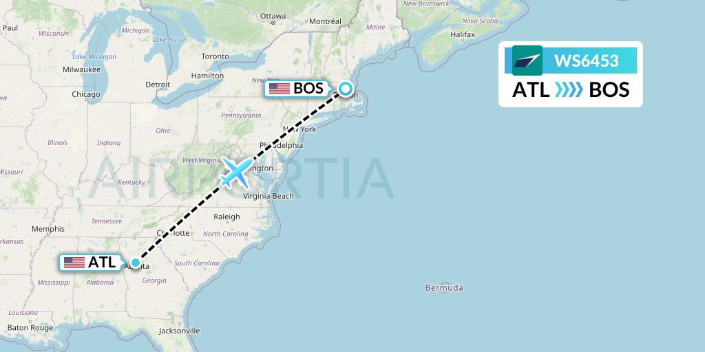 WS6453 WestJet Flight Map: Atlanta to Boston