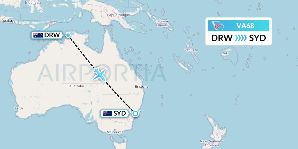 VA68 Virgin Australia Flight Map: Darwin to Sydney