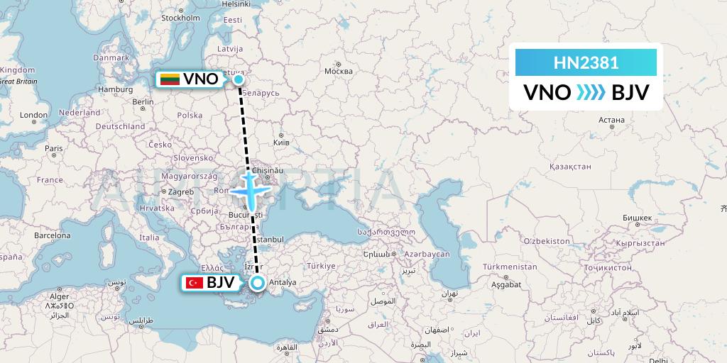 HN2381 Uab Heston Airlines Jsc Heston Airl Flight Map: Vilnius to Bodrum