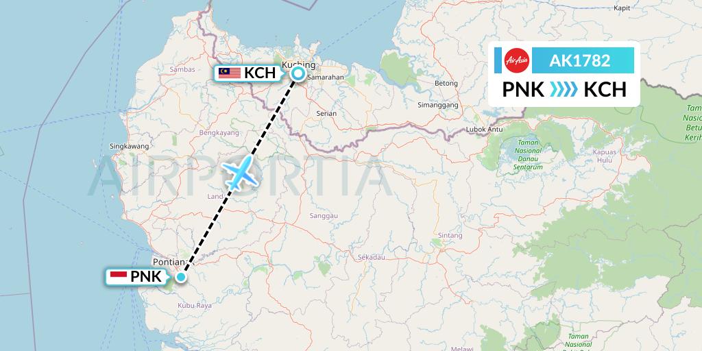 AK1782 AirAsia Flight Map: Pontianak to Kuching