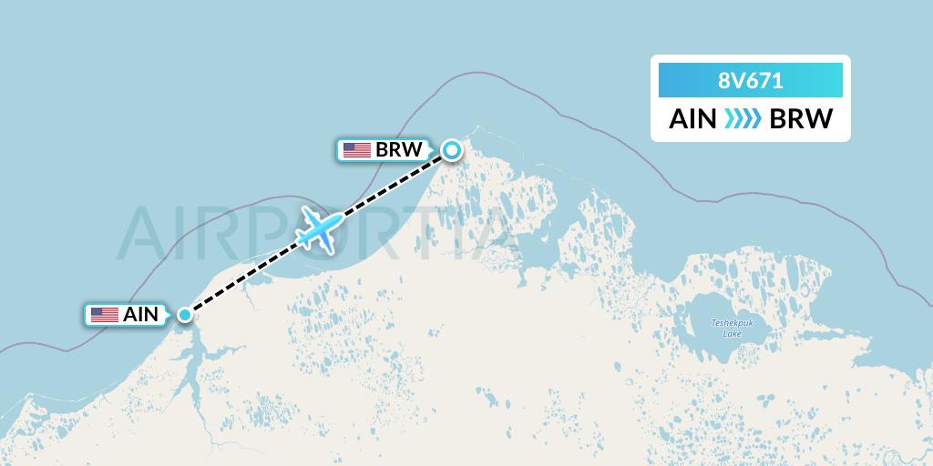 8V671 Wright Air Service Flight Map: Wainwright to Barrow