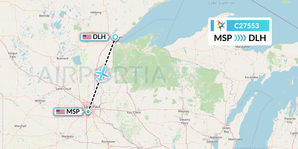 C27553 Ceiba Intercontinental Flight Map: Minneapolis to Duluth