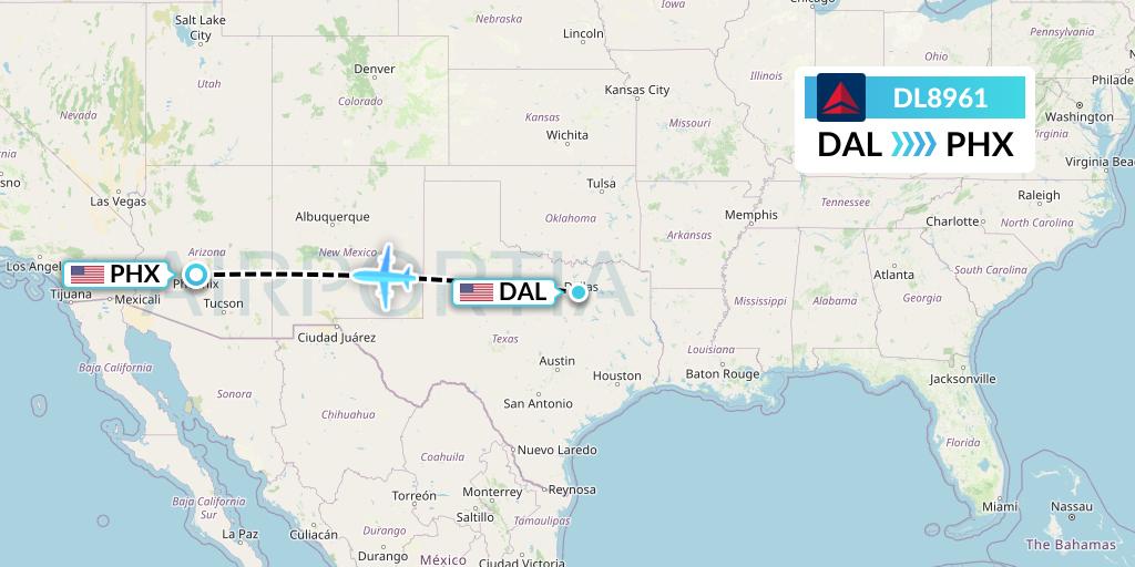 DL8961 Delta Air Lines Flight Map: Dallas to Phoenix