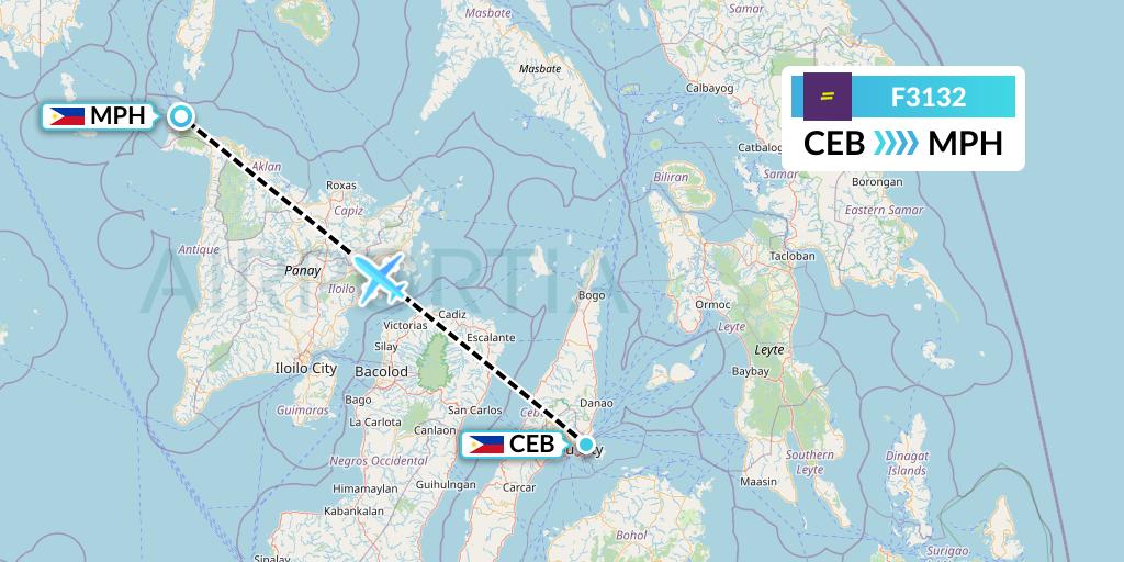 F3132 flydeal Flight Map: Cebu to Caticlan