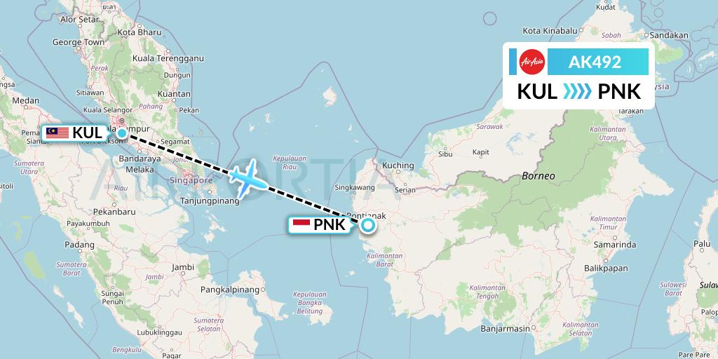 AK492 AirAsia Flight Map: Kuala Lumpur to Pontianak