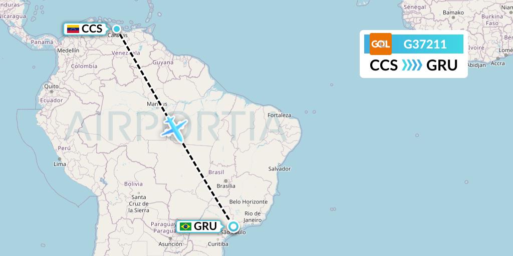G37211 GOL Transportes Aeros Flight Map: Caracas to Sao Paulo