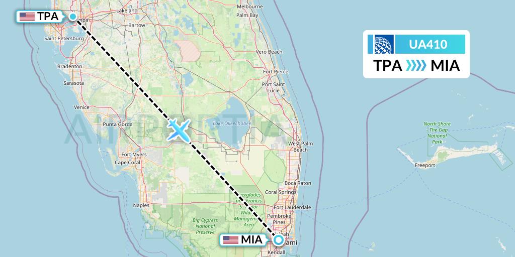 UA410 United Airlines Flight Map: Tampa to Miami